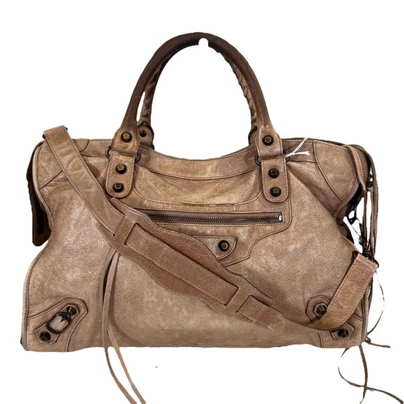 Balenciaga Handbags - Authentic Balenciaga Shoulder Bag 2way Editors The City Beige Used Handbag Vinta